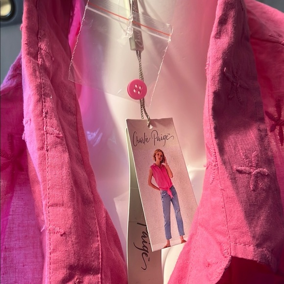 Charlie Paige Pink Button Down Shirt with Notched Collar - Picture 3 of 6